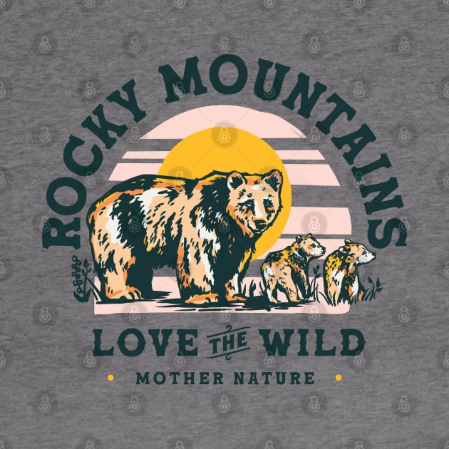 Rocky Mountains Travel Art Design Featuring A Grizzly Bear by The Whiskey Ginger